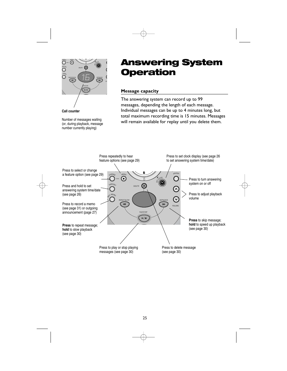 Answering system operation, Message capacity | AT&T 1165 User Manual | Page 27 / 47