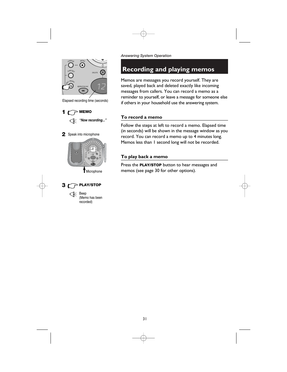 Recording and playing memos, To record a memo, To play back a memo | AT&T 1165 User Manual | Page 33 / 47