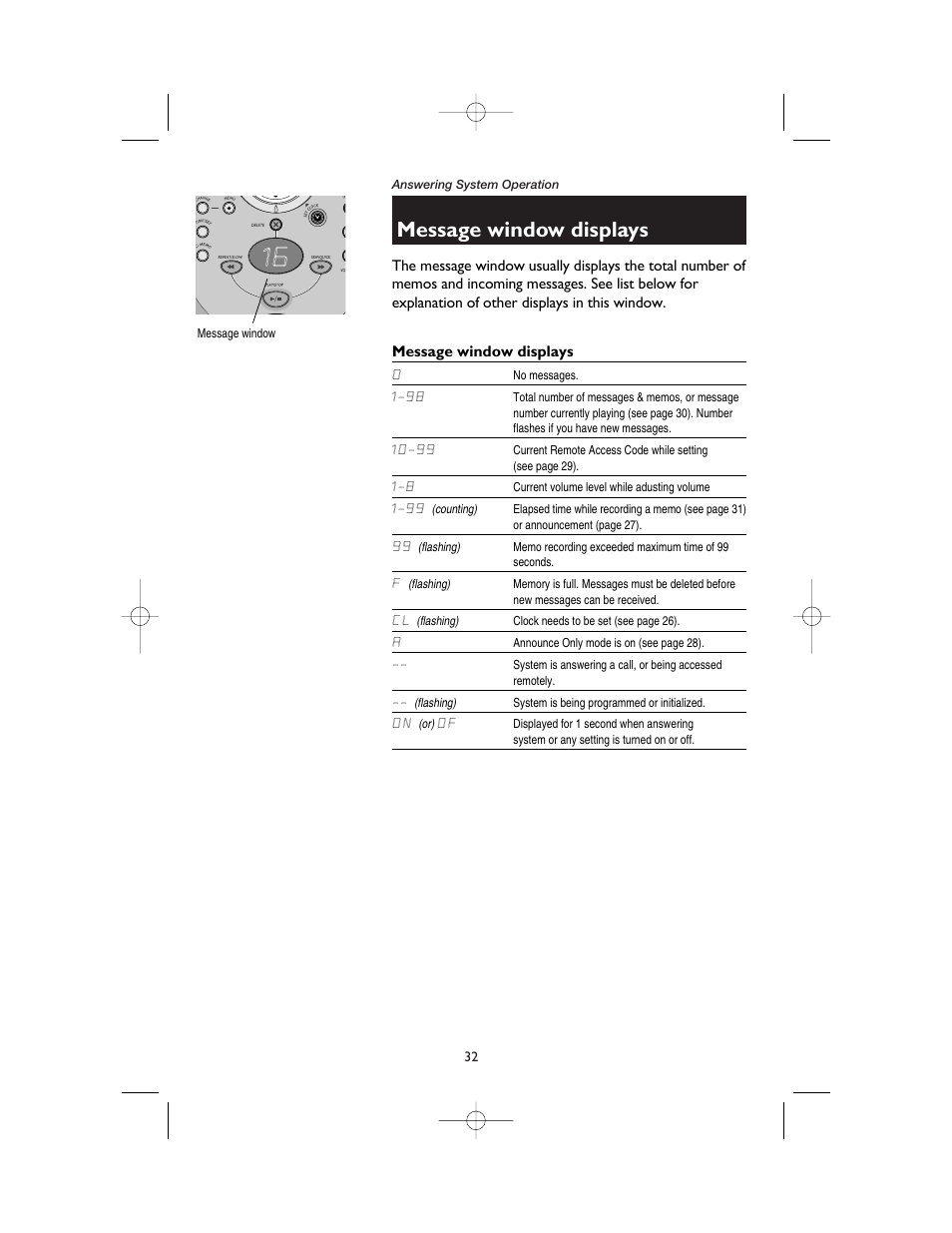 Message window displays | AT&T 1165 User Manual | Page 34 / 47