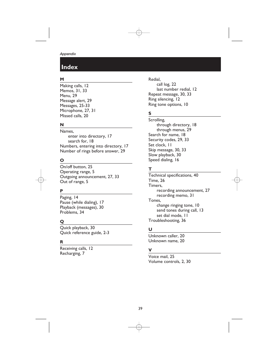 Index | AT&T 1165 User Manual | Page 41 / 47