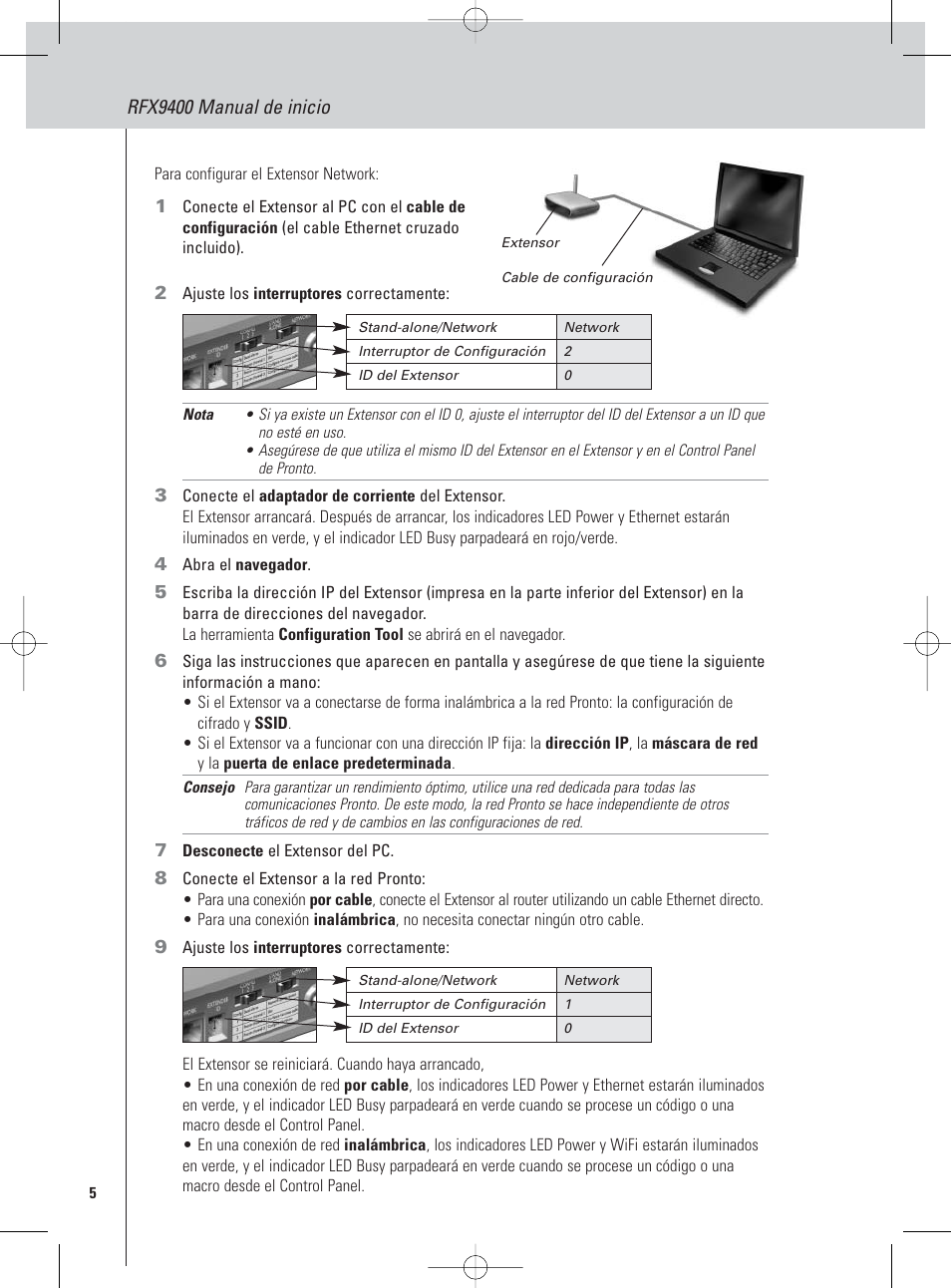 Rfx9400 manual de inicio | Philips Pronto Extension sans fil User Manual | Page 18 / 40