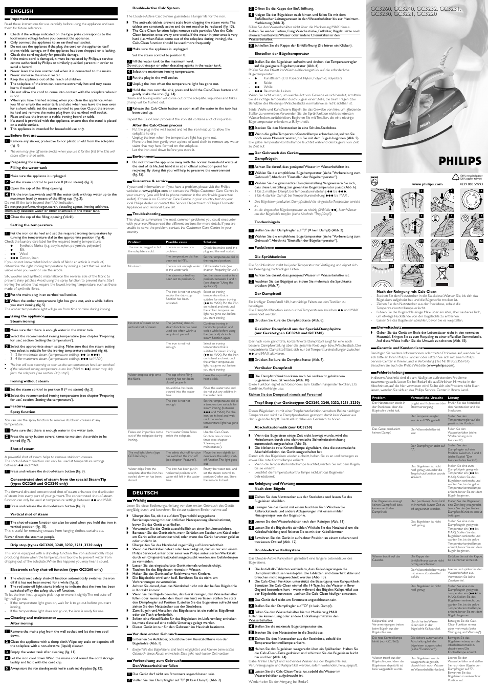Philips Fer vapeur User Manual | 2 pages