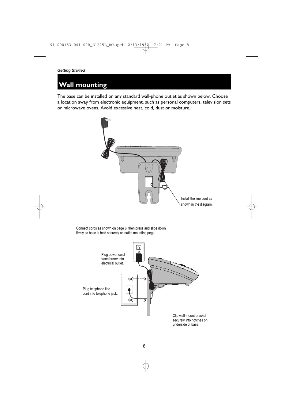 Wall mounting | AT&T E2725B User Manual | Page 10 / 39
