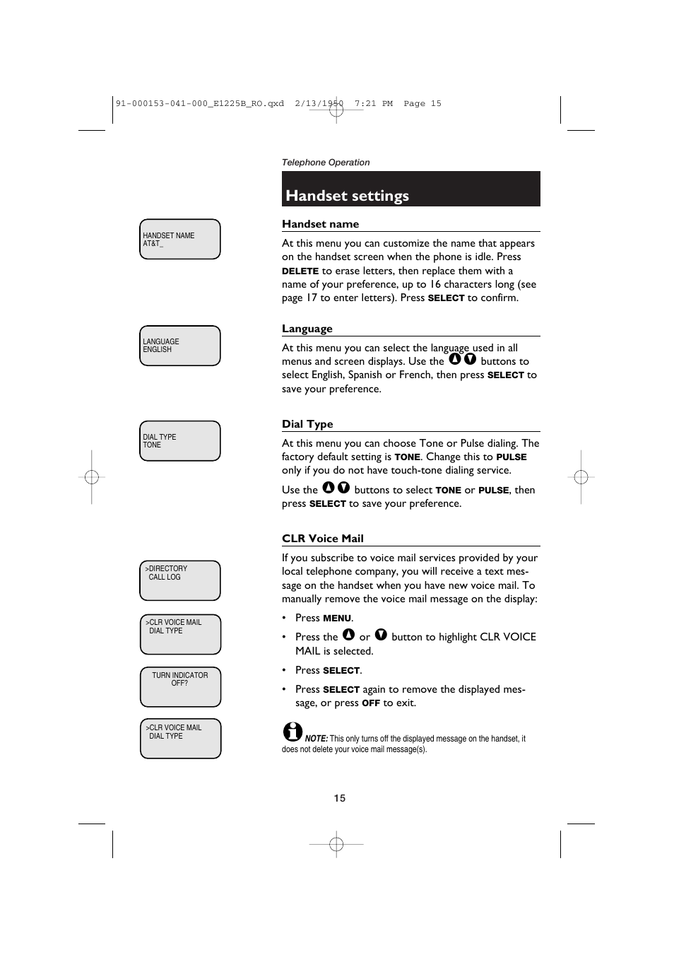 Handset settings | AT&T E2725B User Manual | Page 17 / 39