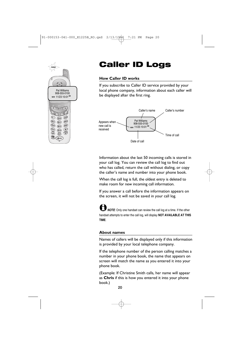 Caller id logs | AT&T E2725B User Manual | Page 22 / 39