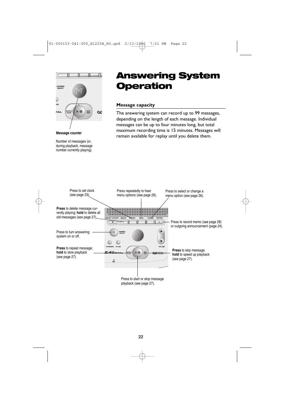 Answering system operation | AT&T E2725B User Manual | Page 24 / 39