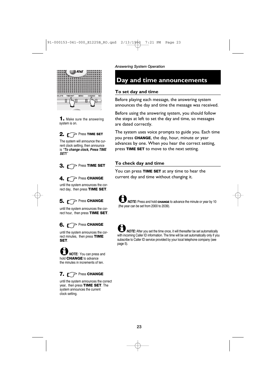 Day and time announcements | AT&T E2725B User Manual | Page 25 / 39
