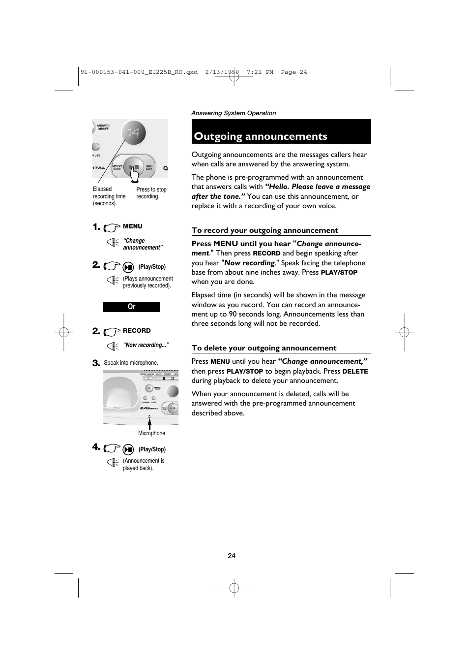 Outgoing announcements | AT&T E2725B User Manual | Page 26 / 39