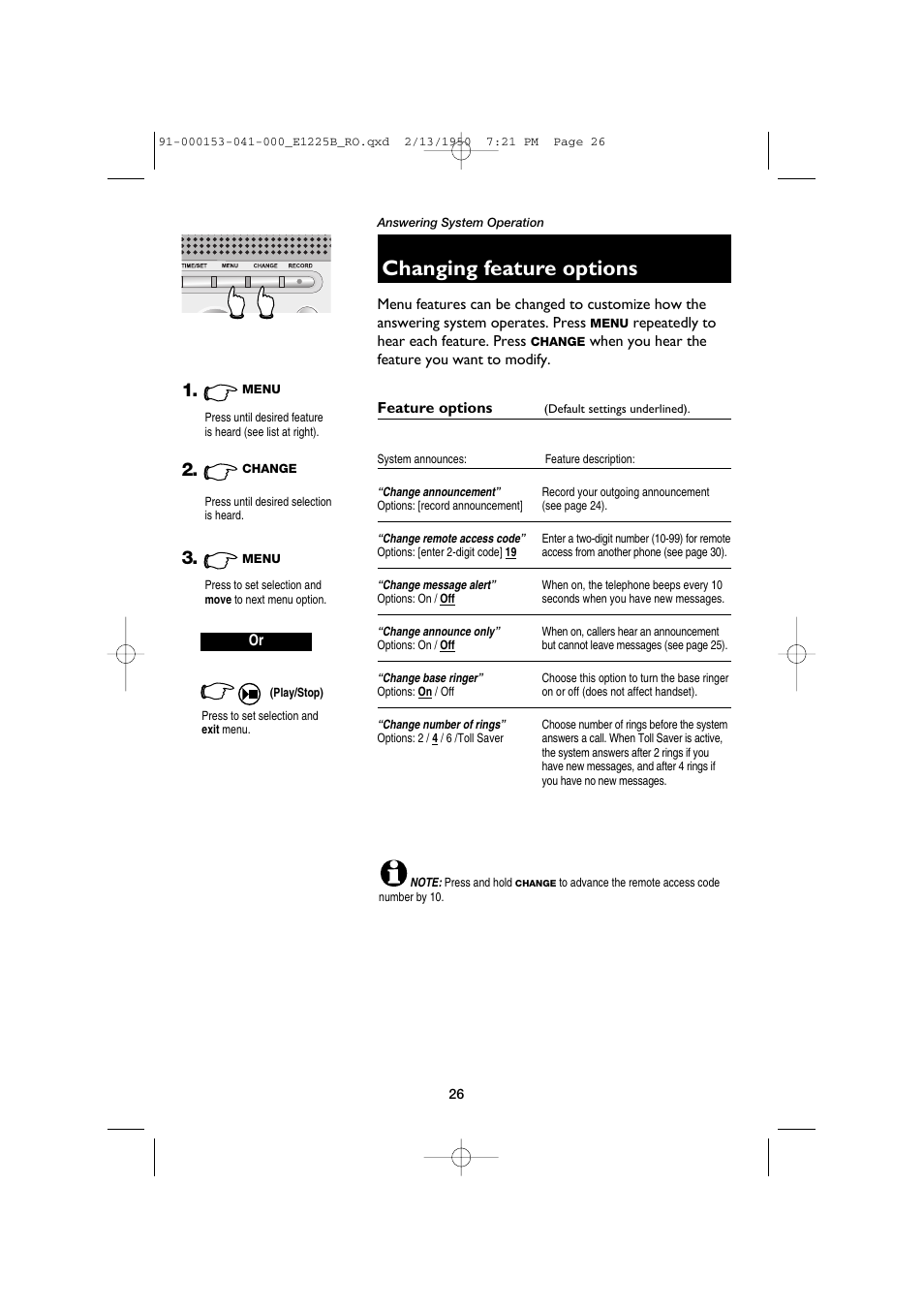 Changing feature options | AT&T E2725B User Manual | Page 28 / 39