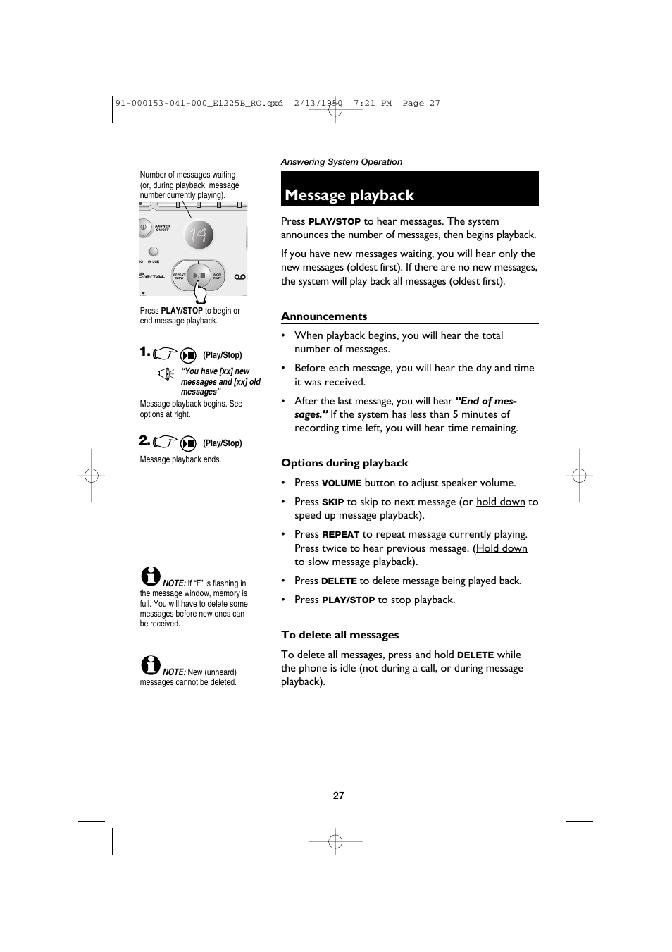 Message playback | AT&T E2725B User Manual | Page 29 / 39
