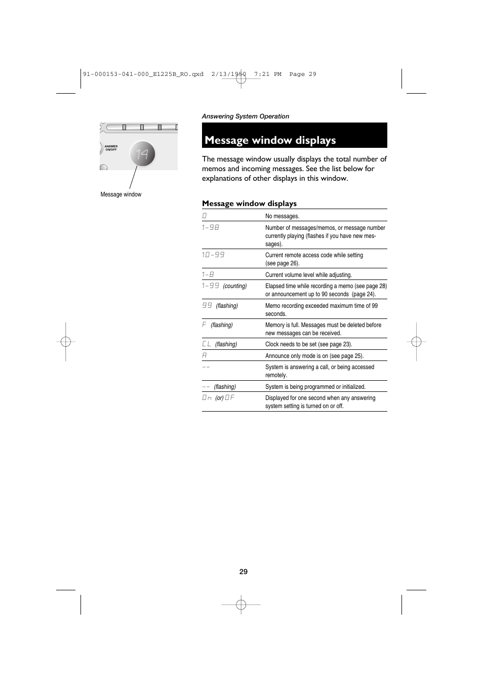 Message window displays | AT&T E2725B User Manual | Page 31 / 39