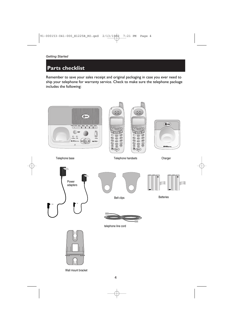 Parts checklist | AT&T E2725B User Manual | Page 6 / 39