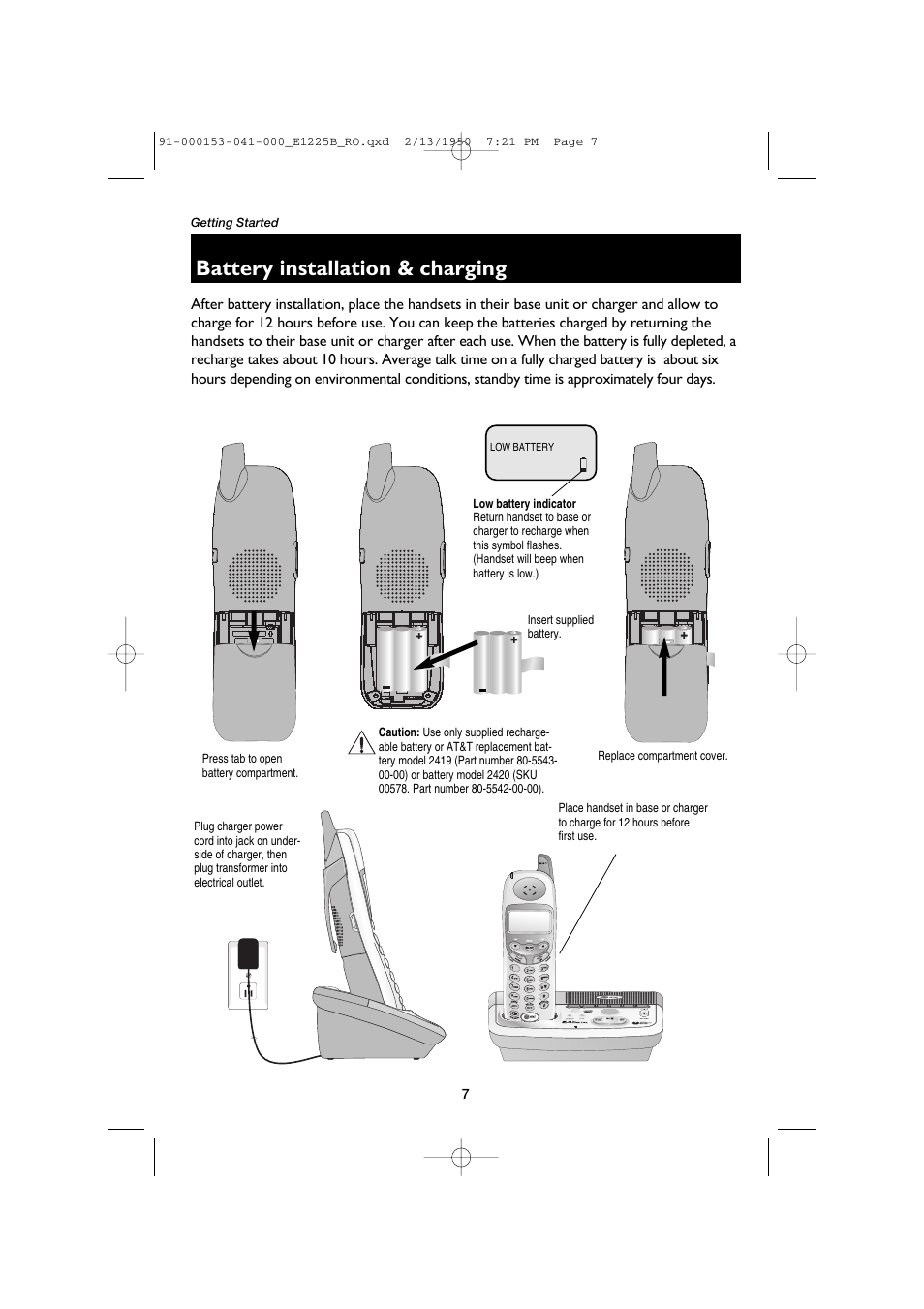 Battery installation & charging | AT&T E2725B User Manual | Page 9 / 39