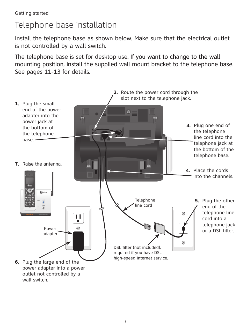 Telephone base installation | AT&T DECT TL91278 User Manual | Page 12 / 91