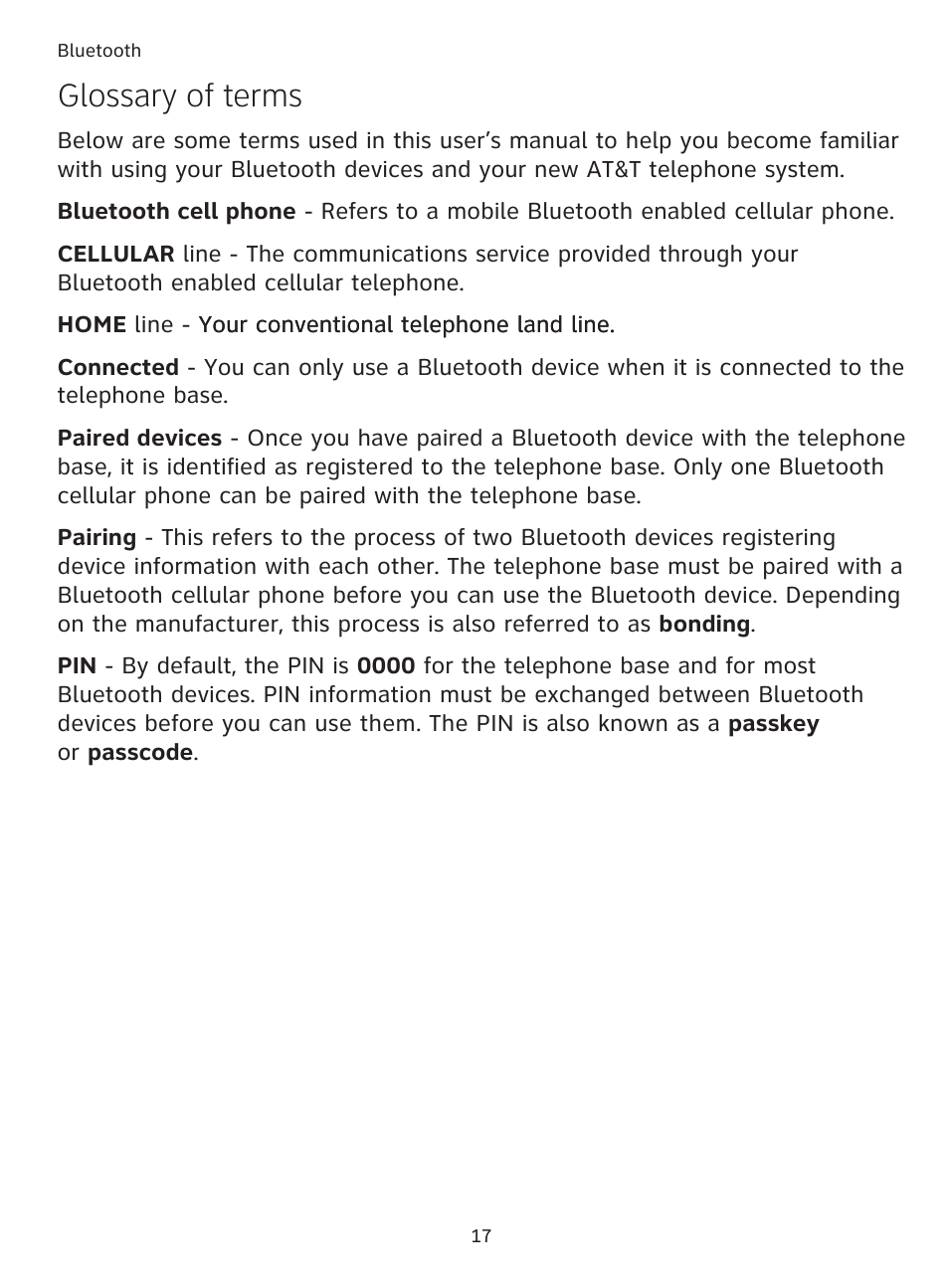 Glossary of terms | AT&T DECT TL91278 User Manual | Page 22 / 91