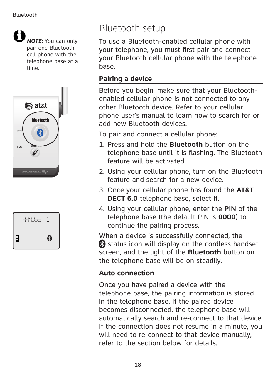 Bluetooth setup | AT&T DECT TL91278 User Manual | Page 23 / 91