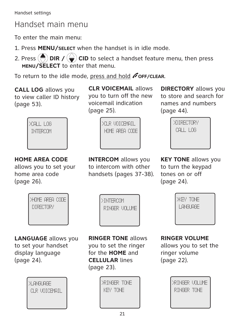 Handset main menu | AT&T DECT TL91278 User Manual | Page 26 / 91