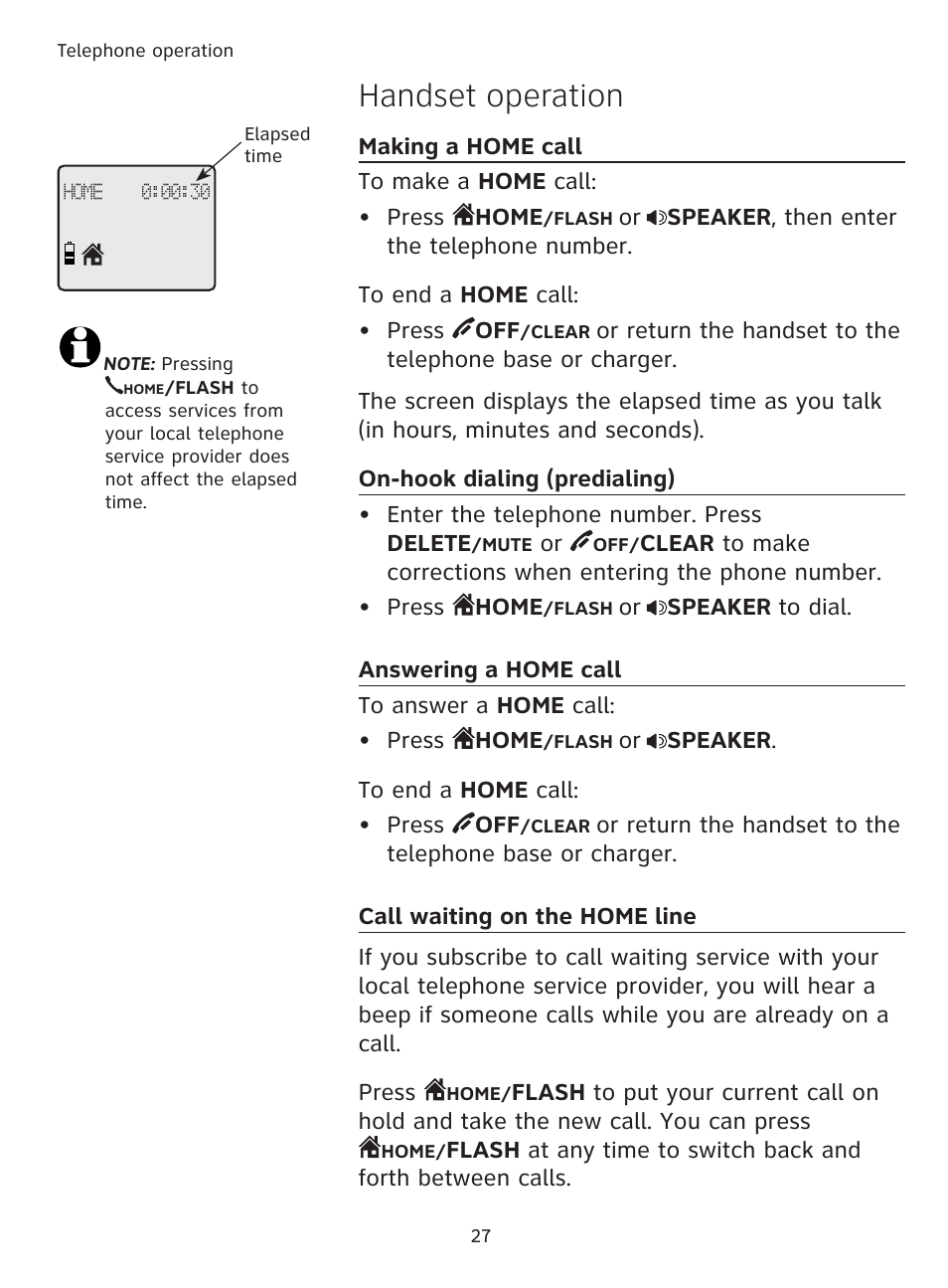 Handset operation | AT&T DECT TL91278 User Manual | Page 32 / 91