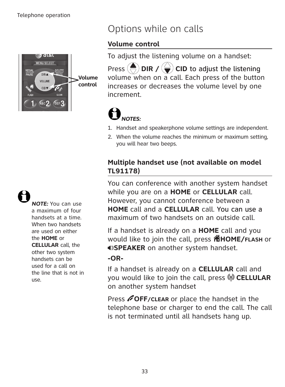 Options while on calls | AT&T DECT TL91278 User Manual | Page 38 / 91