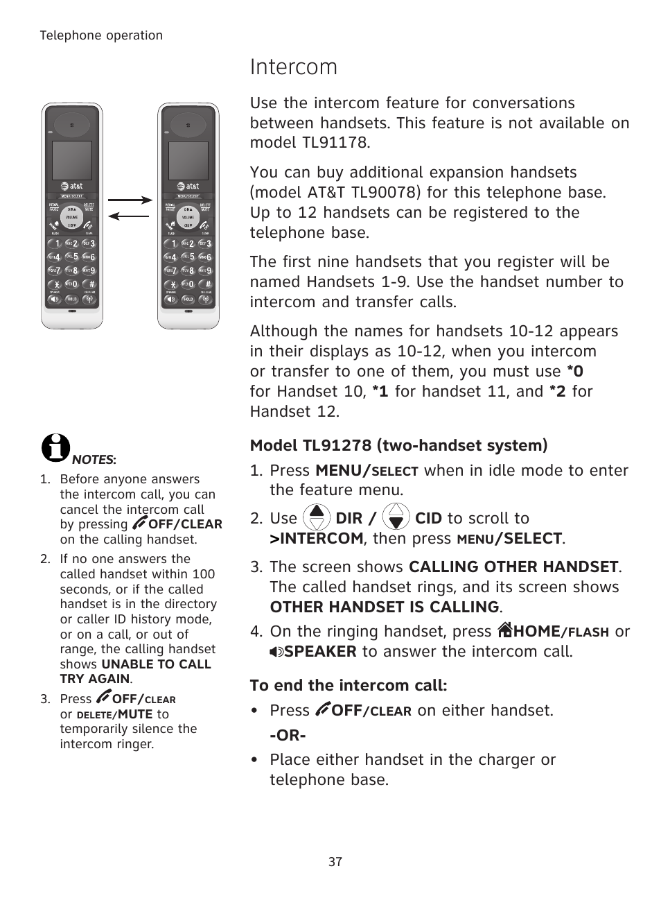 Intercom | AT&T DECT TL91278 User Manual | Page 42 / 91