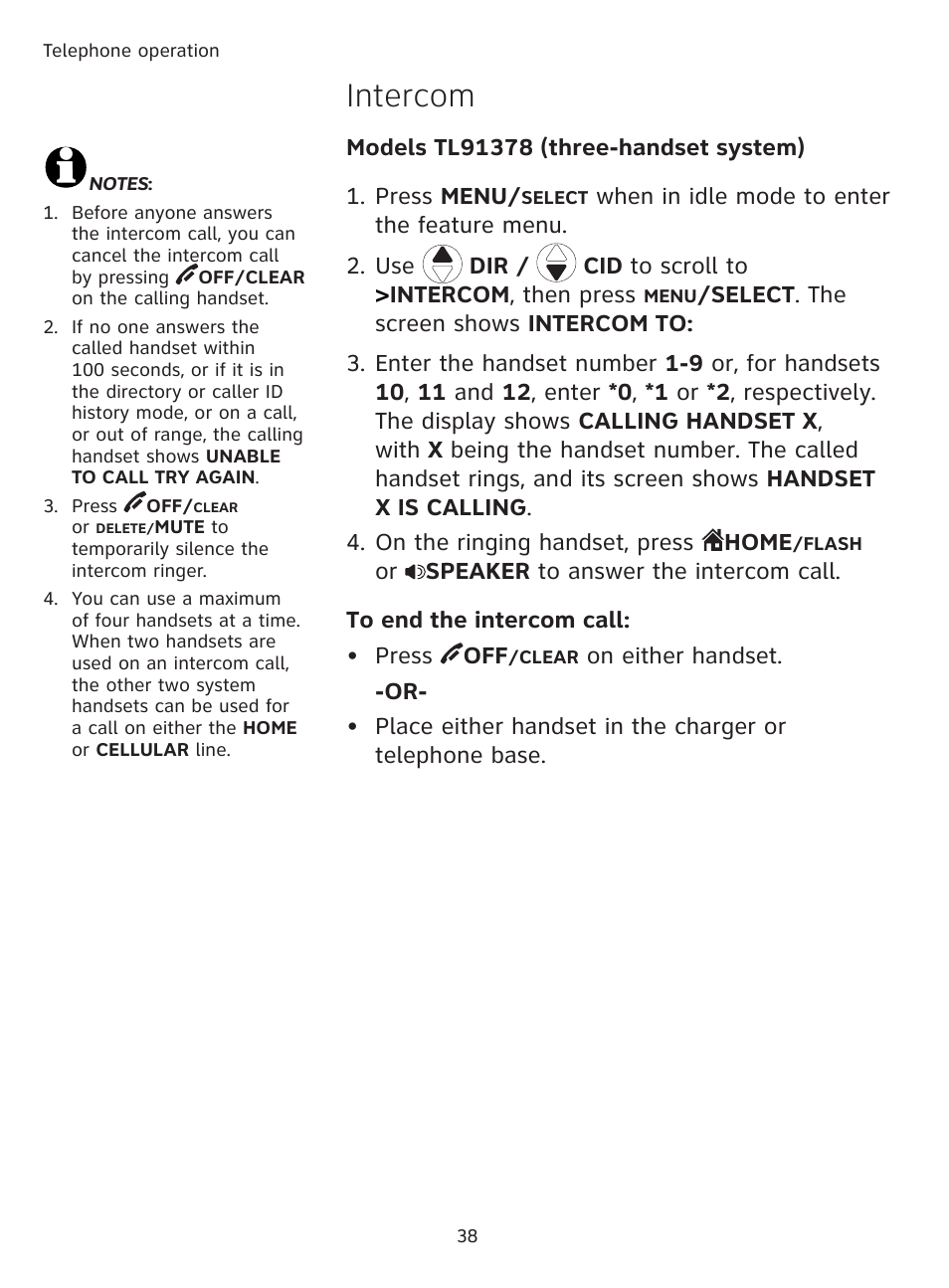 Intercom | AT&T DECT TL91278 User Manual | Page 43 / 91