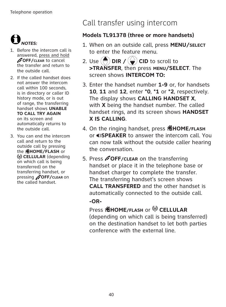 Call transfer using intercom | AT&T DECT TL91278 User Manual | Page 45 / 91