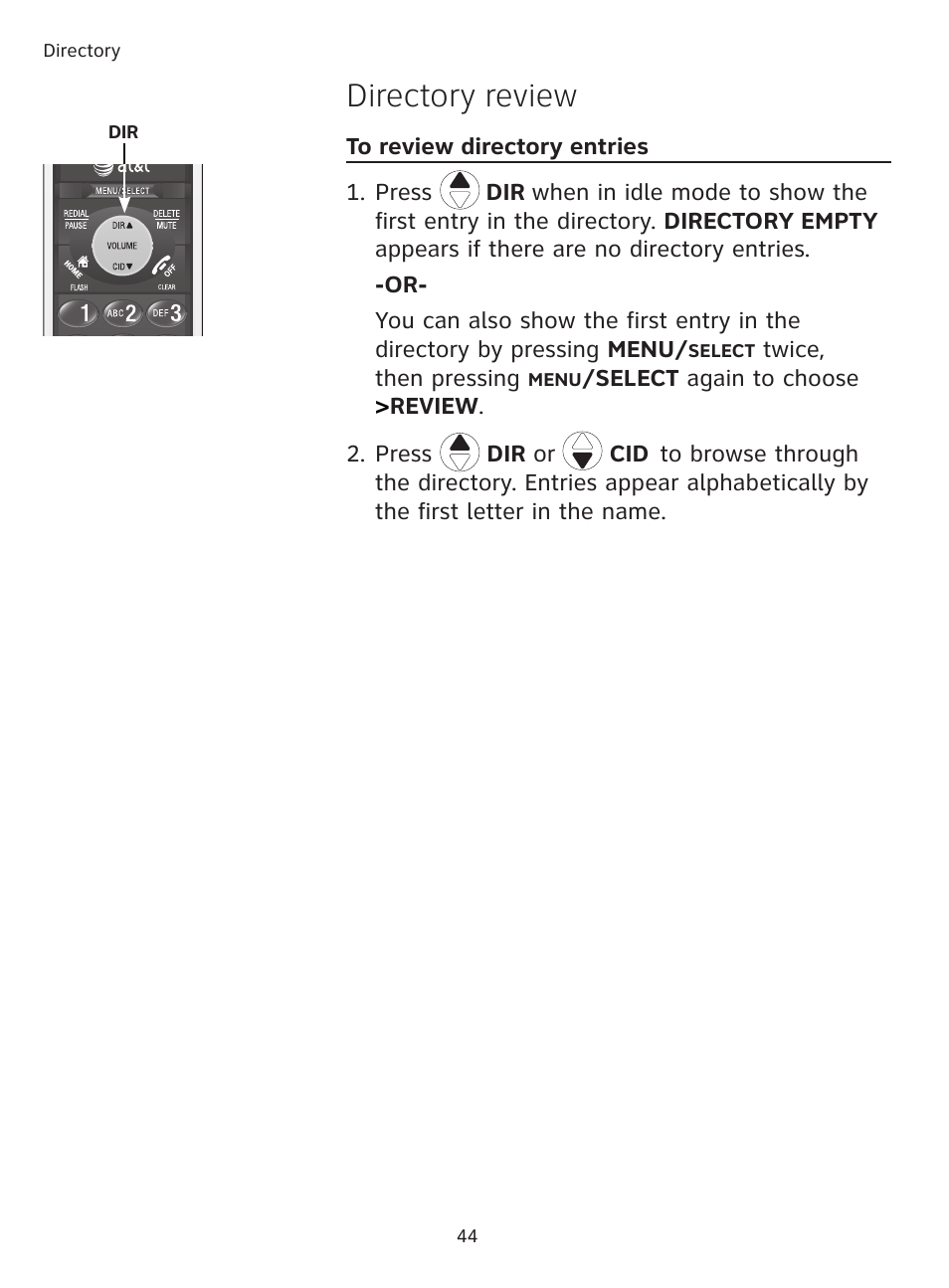 Directory review | AT&T DECT TL91278 User Manual | Page 49 / 91
