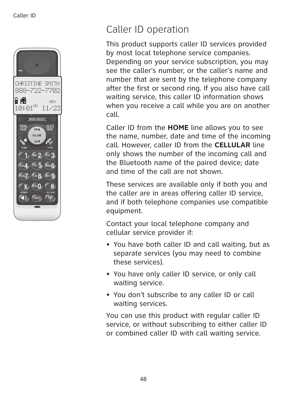Caller id operation | AT&T DECT TL91278 User Manual | Page 53 / 91