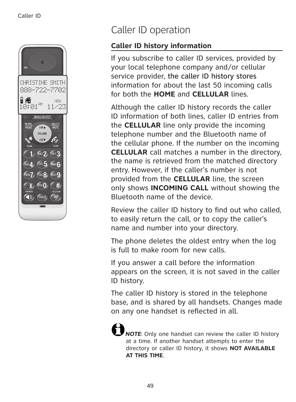 Caller id operation | AT&T DECT TL91278 User Manual | Page 54 / 91