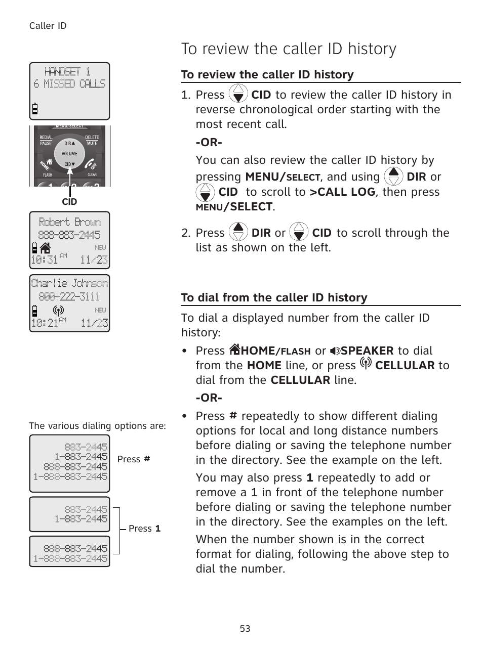 Select . 2. press dir or cid | AT&T DECT TL91278 User Manual | Page 58 / 91