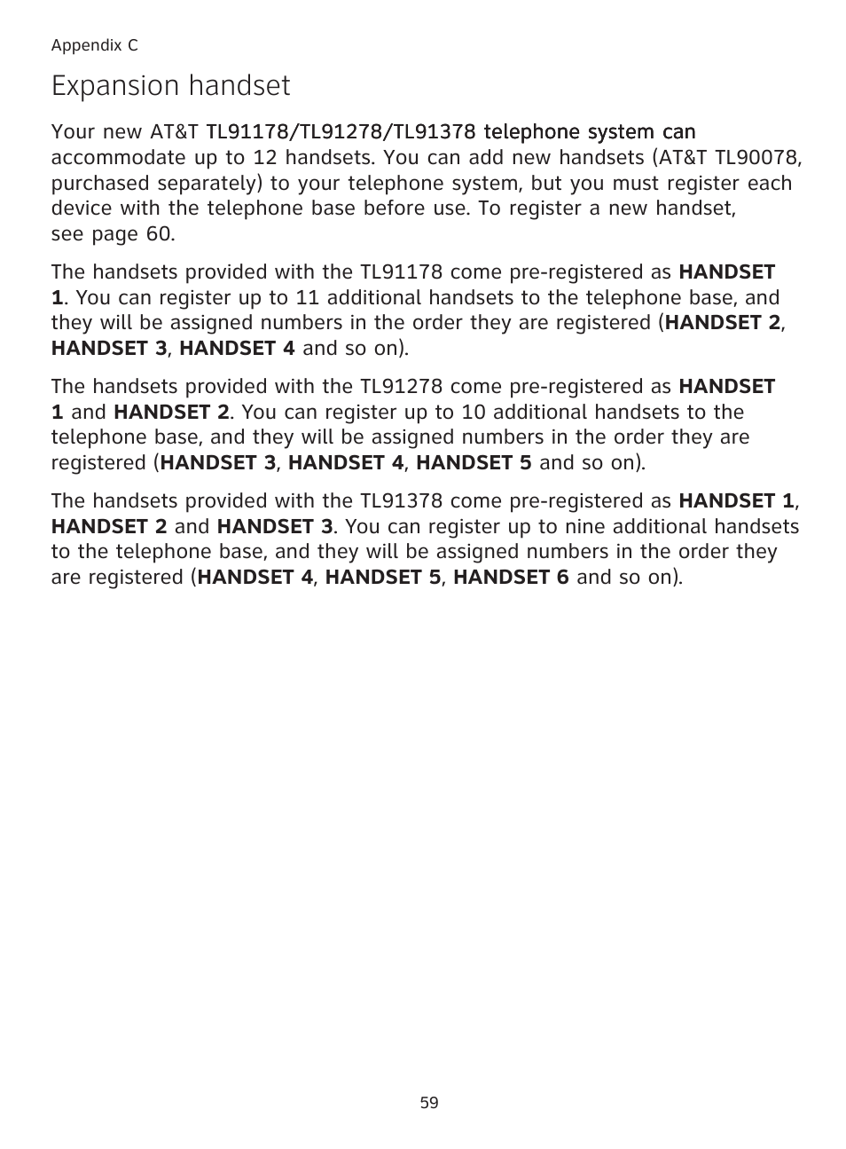 Expansion handset | AT&T DECT TL91278 User Manual | Page 64 / 91