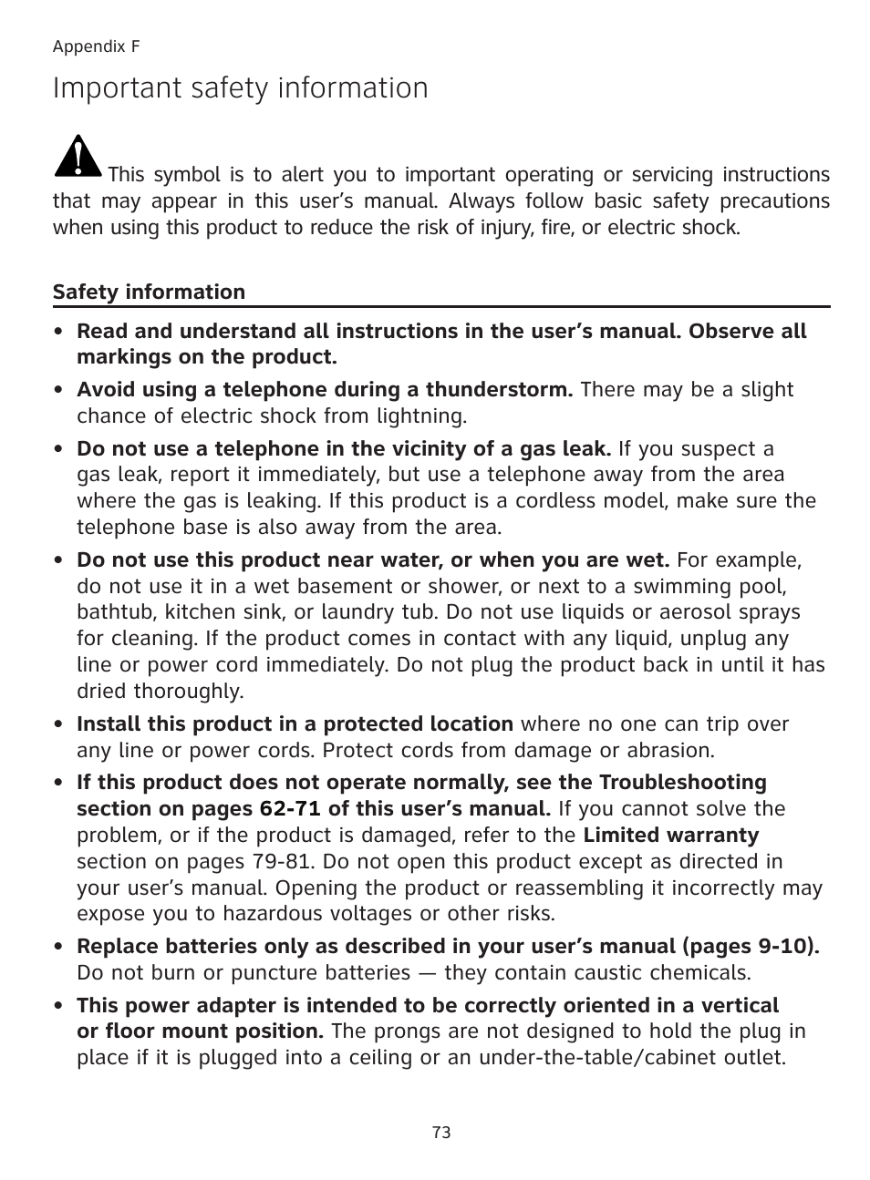 Important safety information | AT&T DECT TL91278 User Manual | Page 78 / 91