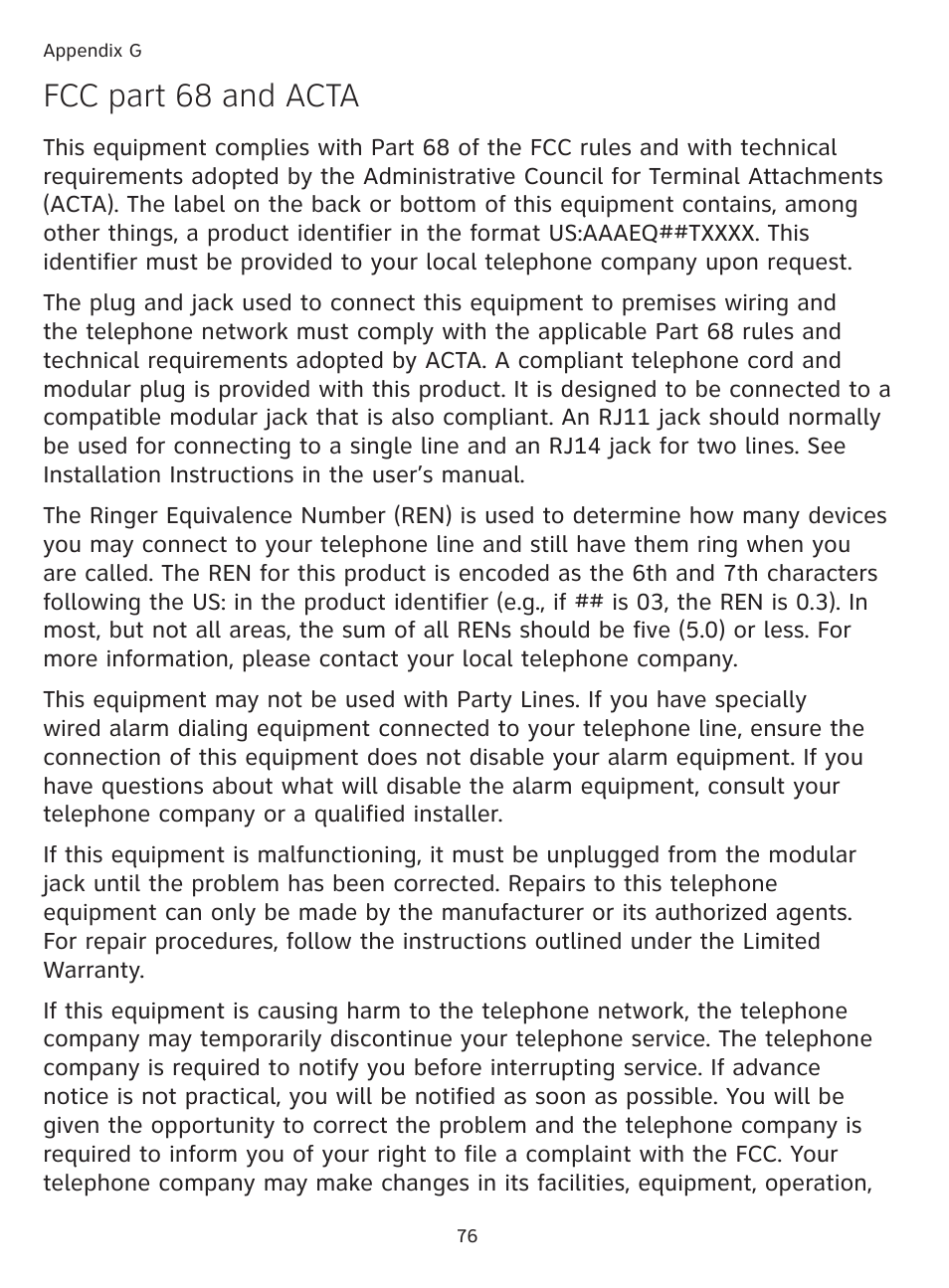 Fcc part 6� and acta | AT&T DECT TL91278 User Manual | Page 81 / 91