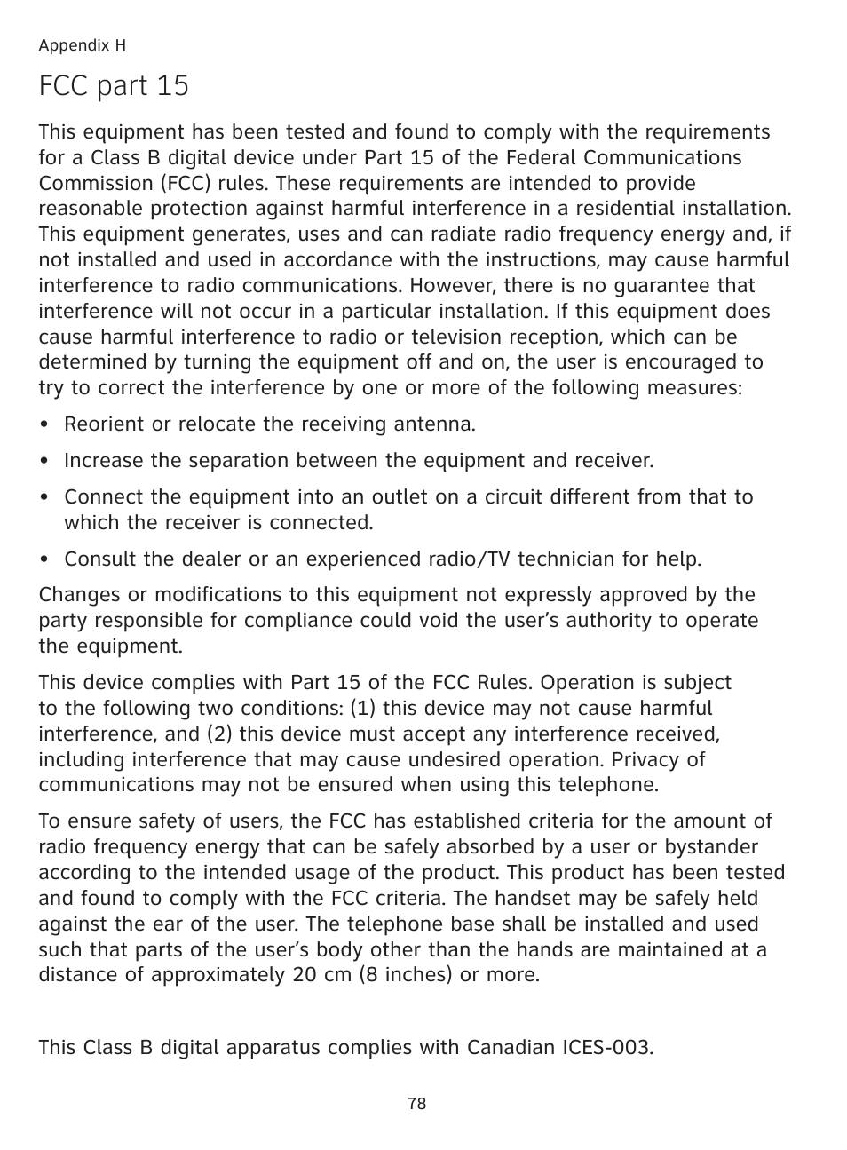 Fcc part 15 | AT&T DECT TL91278 User Manual | Page 83 / 91