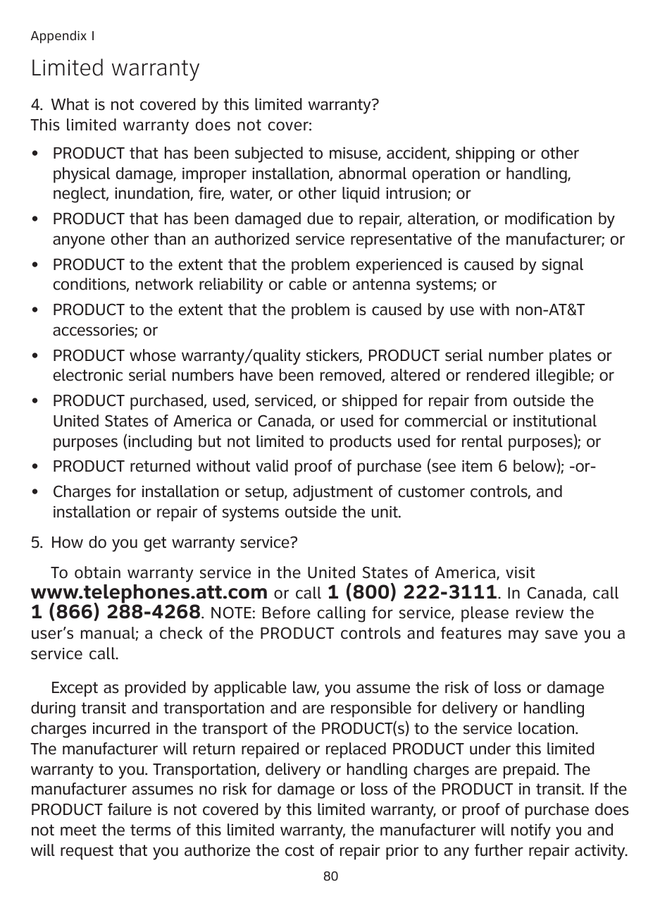 Limited warranty | AT&T DECT TL91278 User Manual | Page 85 / 91