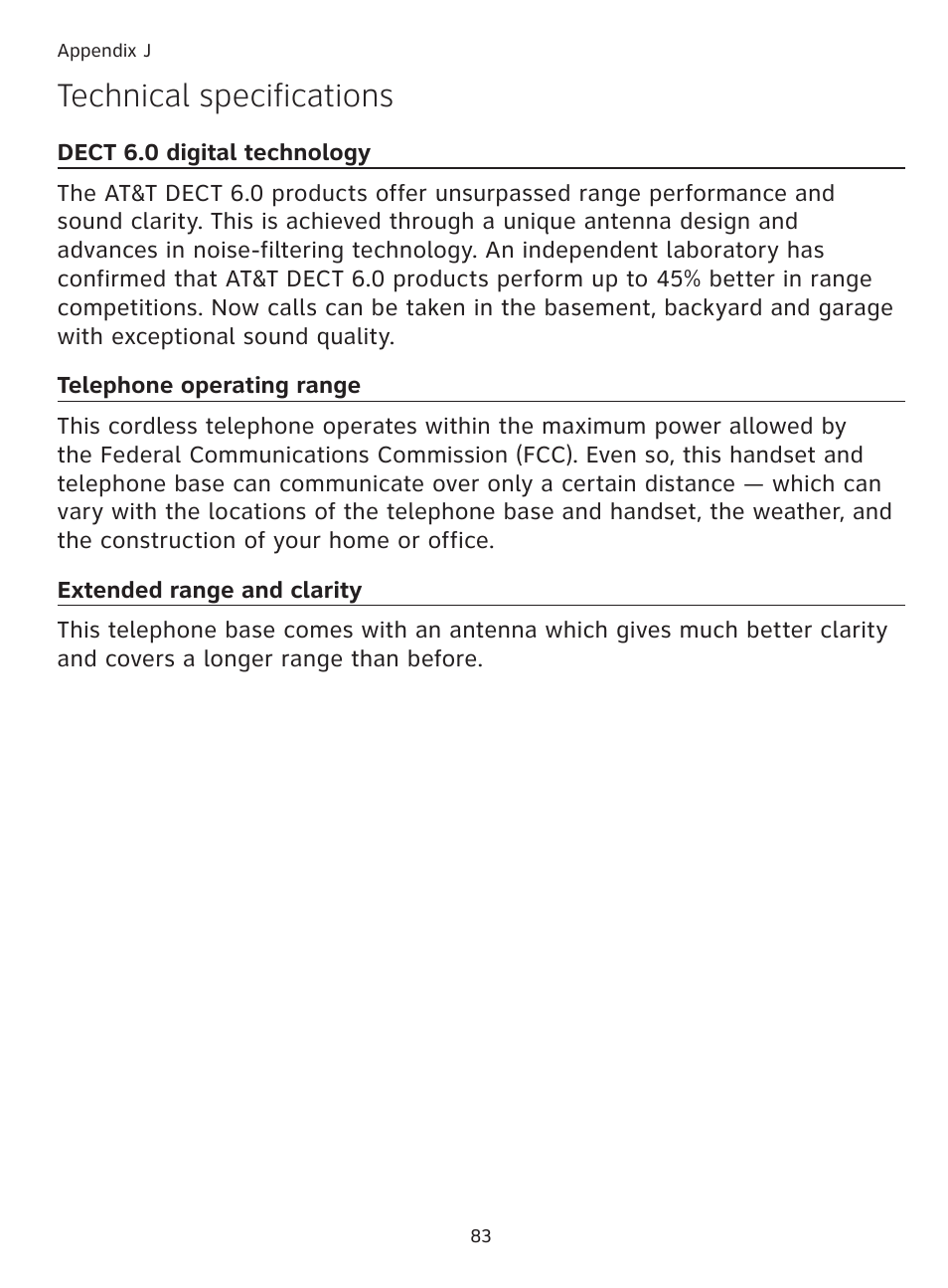 Technical specifications | AT&T DECT TL91278 User Manual | Page 88 / 91