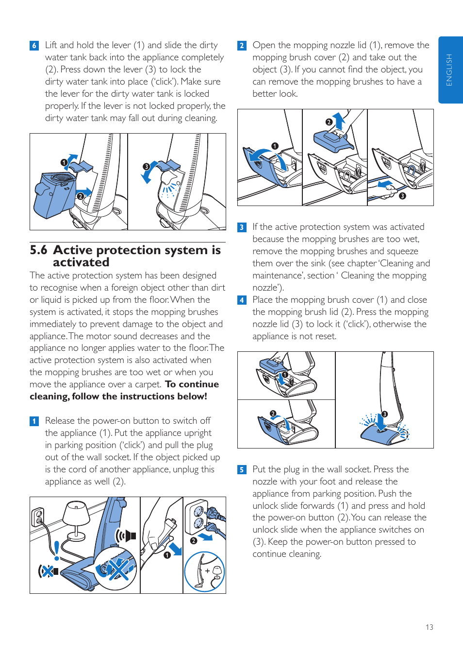 6 active protection system is activated | Philips AquaTrio Système d'aspiration et lavage User Manual | Page 13 / 134