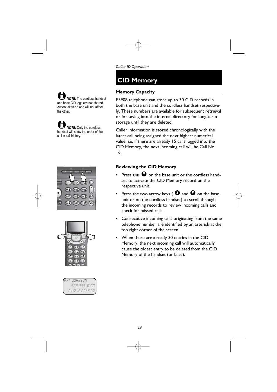 Cid memory, Memory capacity, Reviewing the cid memory | AT&T E5908 User Manual | Page 33 / 62