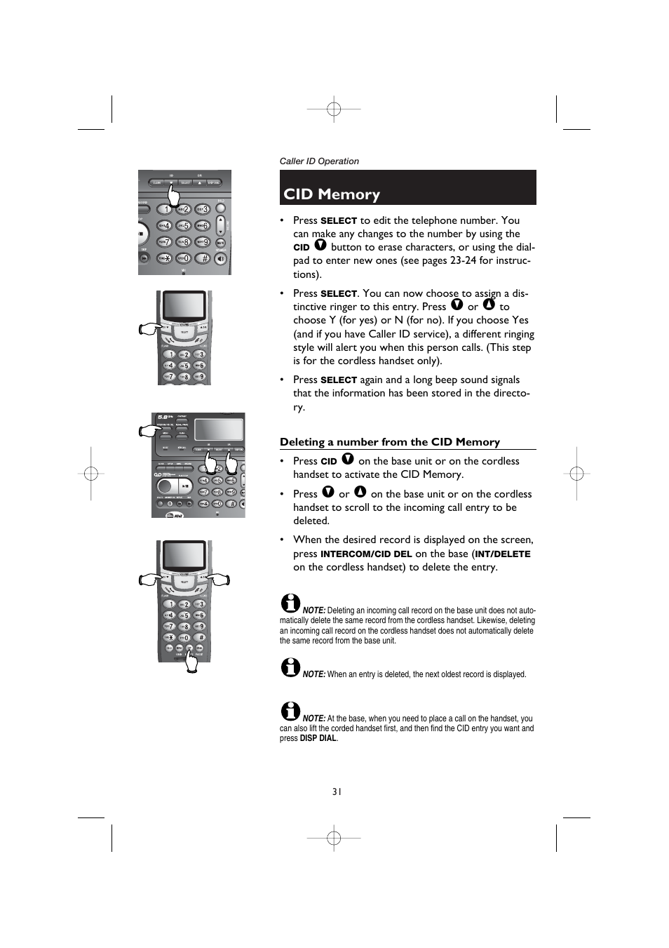 Deleting a number from the cid memory | AT&T E5908 User Manual | Page 35 / 62