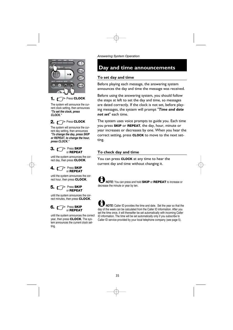 Day and time announcements, To set day and time, To check day and time | AT&T E5908 User Manual | Page 39 / 62
