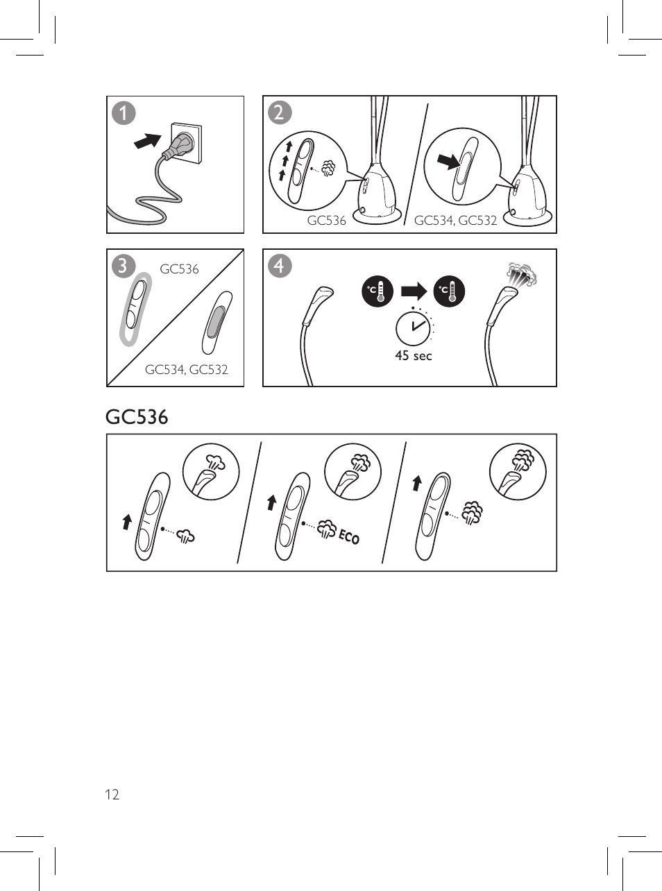 Gc536 | Philips Défroisseur User Manual | Page 12 / 45