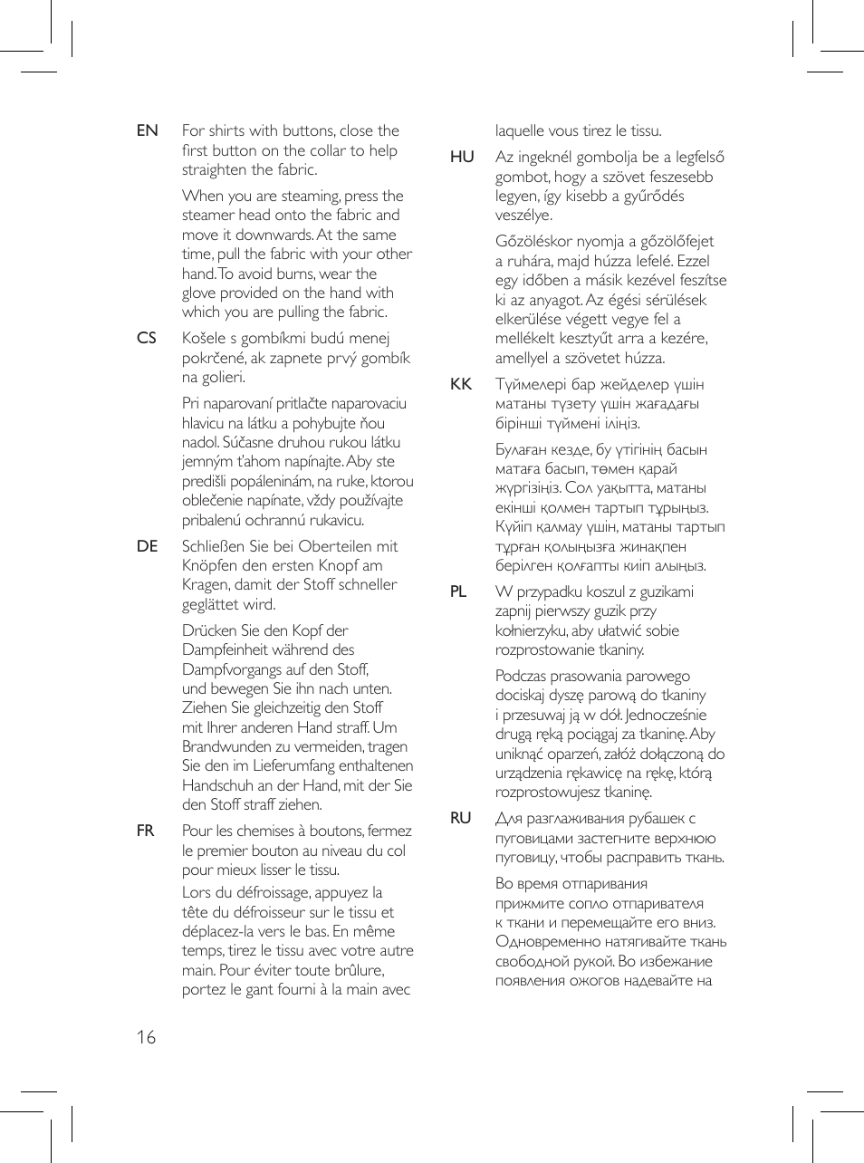 Philips Défroisseur User Manual | Page 16 / 45