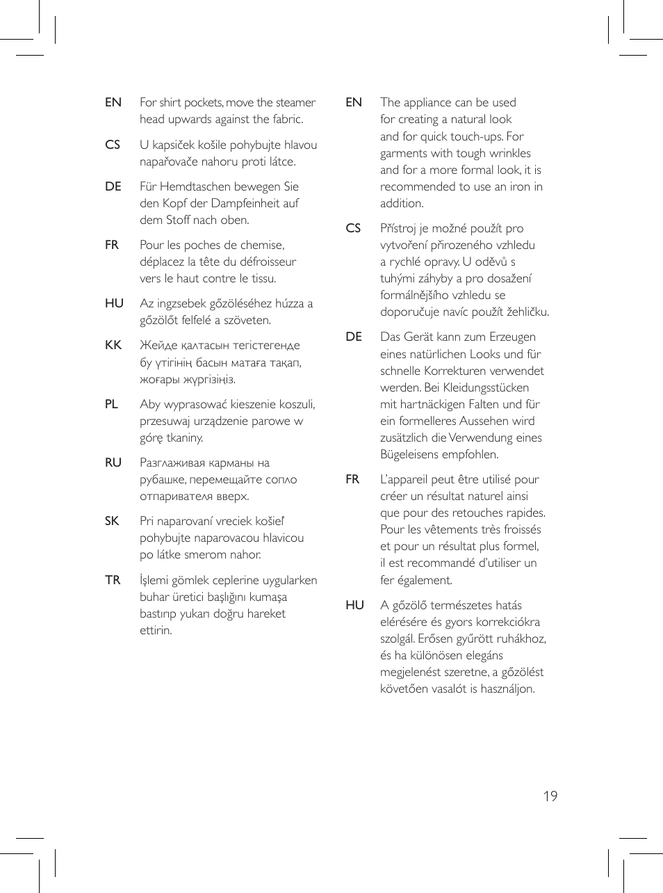 Philips Défroisseur User Manual | Page 19 / 45