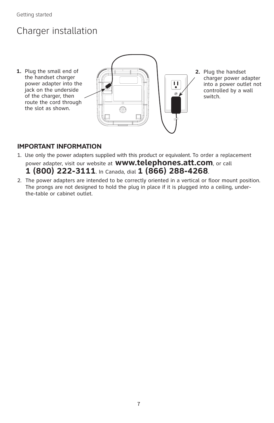 Charger installation | AT&T TL74308 User Manual | Page 12 / 97