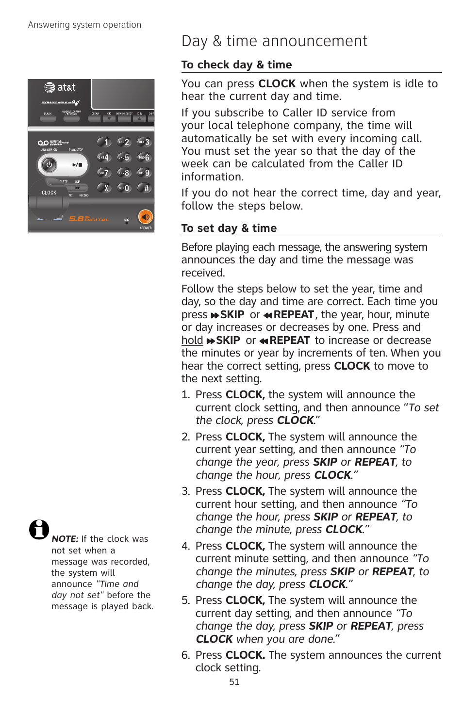 Day & time announcement | AT&T TL74308 User Manual | Page 56 / 97