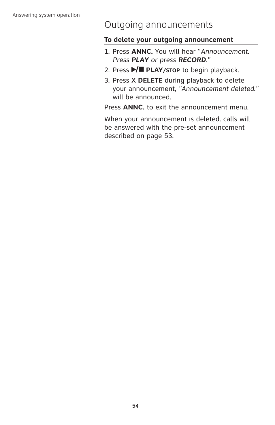 Outgoing announcements | AT&T TL74308 User Manual | Page 59 / 97