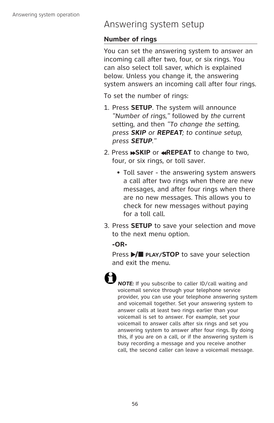 Answering system setup | AT&T TL74308 User Manual | Page 61 / 97