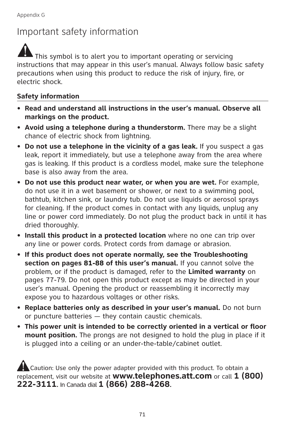 Important safety information | AT&T TL74308 User Manual | Page 76 / 97