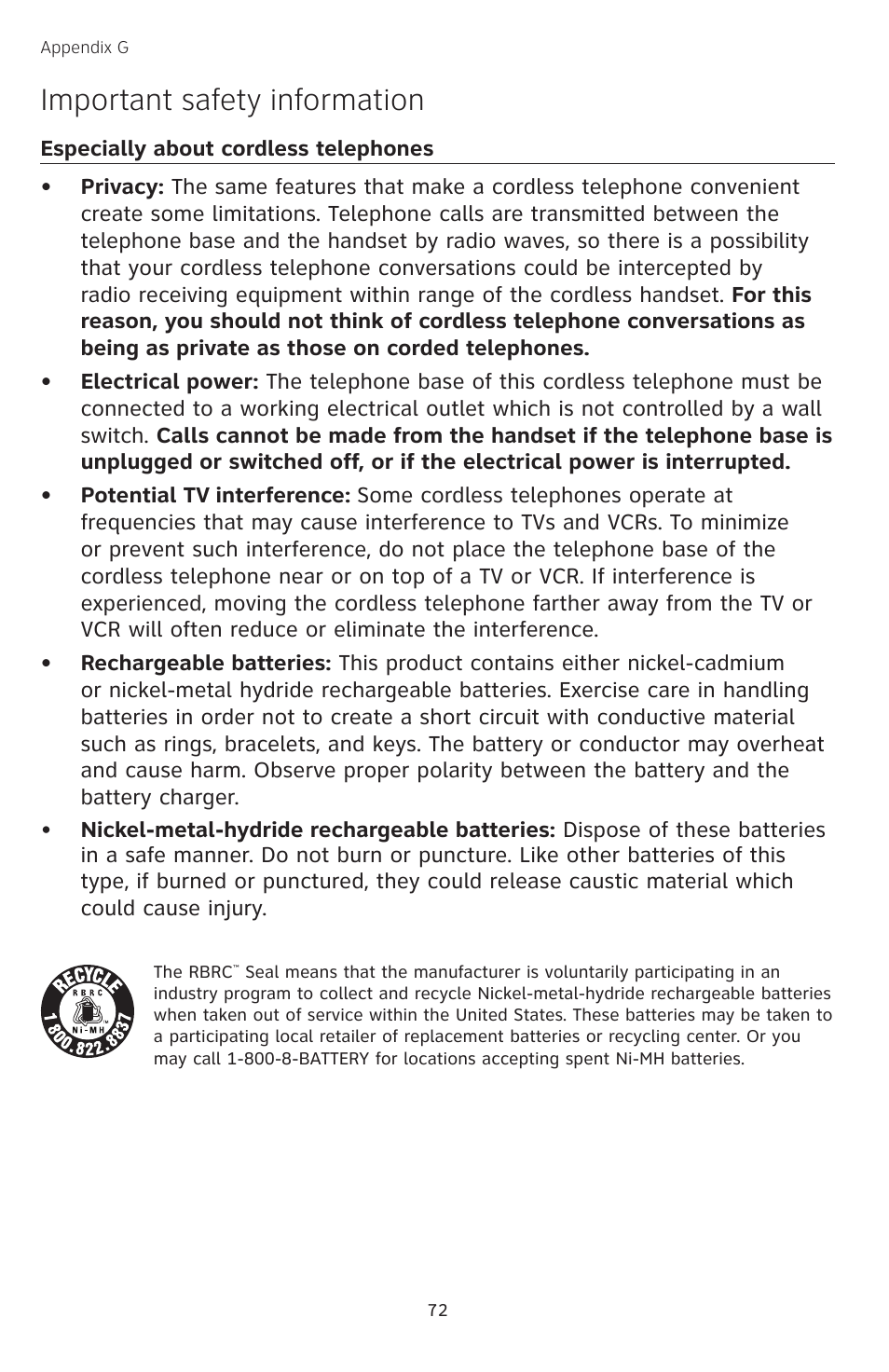 Important safety information | AT&T TL74308 User Manual | Page 77 / 97