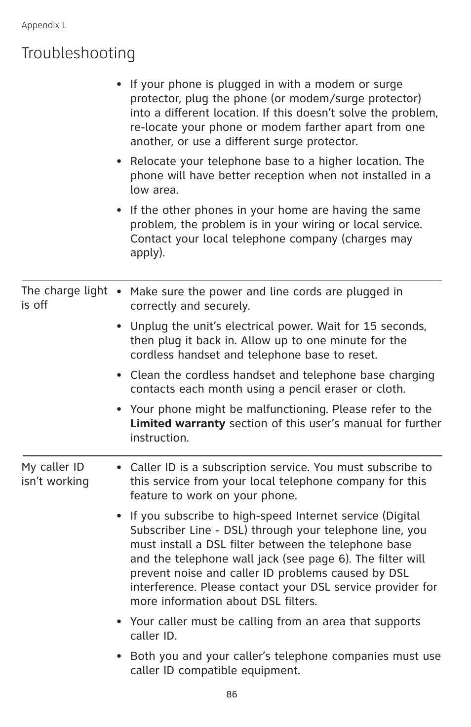 Troubleshooting | AT&T TL74308 User Manual | Page 91 / 97